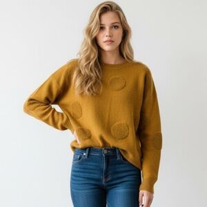 Tahari Women's Mustard Textured Crewneck Sweater